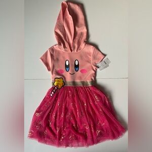 Kirby Big Face Girl's Cradle Pink Short Sleeve Hooded Cosplay Dress - Size Small